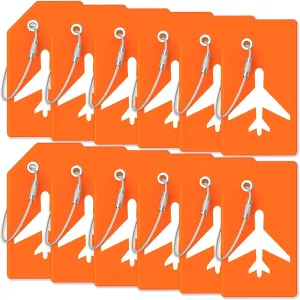 12 Pieces Luggage Tags Silicone Luggage Suitcases Tags for Travel Luggage Name Tags Includes Name Cards with Partial Privacy Cover and Stainless Steel Loops for Secure Fastening (Orange)