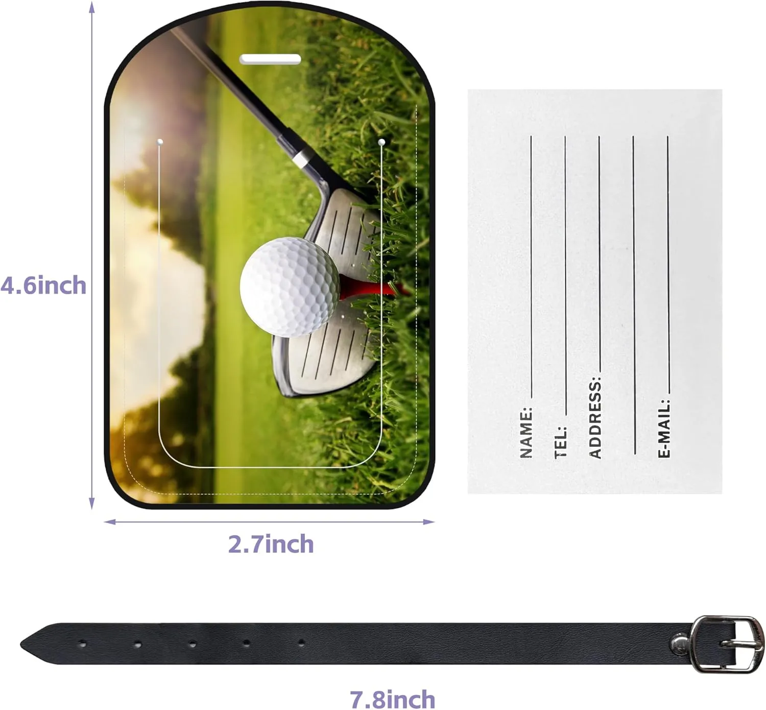 2 Pack Luggage Tags Golf Club and Ball PU Leather Baggage Handbag Suitcase Tags with Secure Strap Privacy Cover ID Labels,Business Travel Baggage Tag Identifier