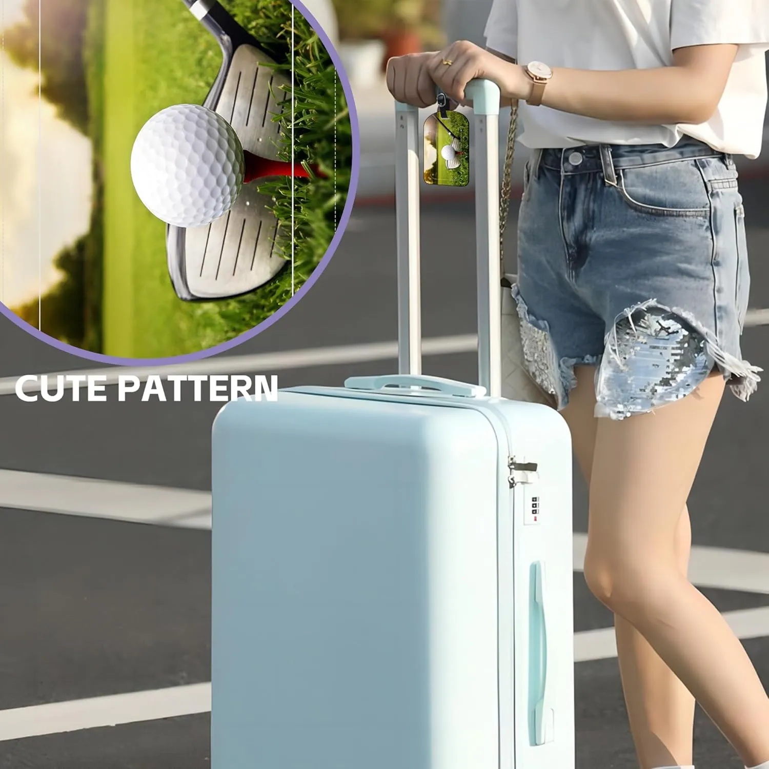 2 Pack Luggage Tags Golf Club and Ball PU Leather Baggage Handbag Suitcase Tags with Secure Strap Privacy Cover ID Labels,Business Travel Baggage Tag Identifier