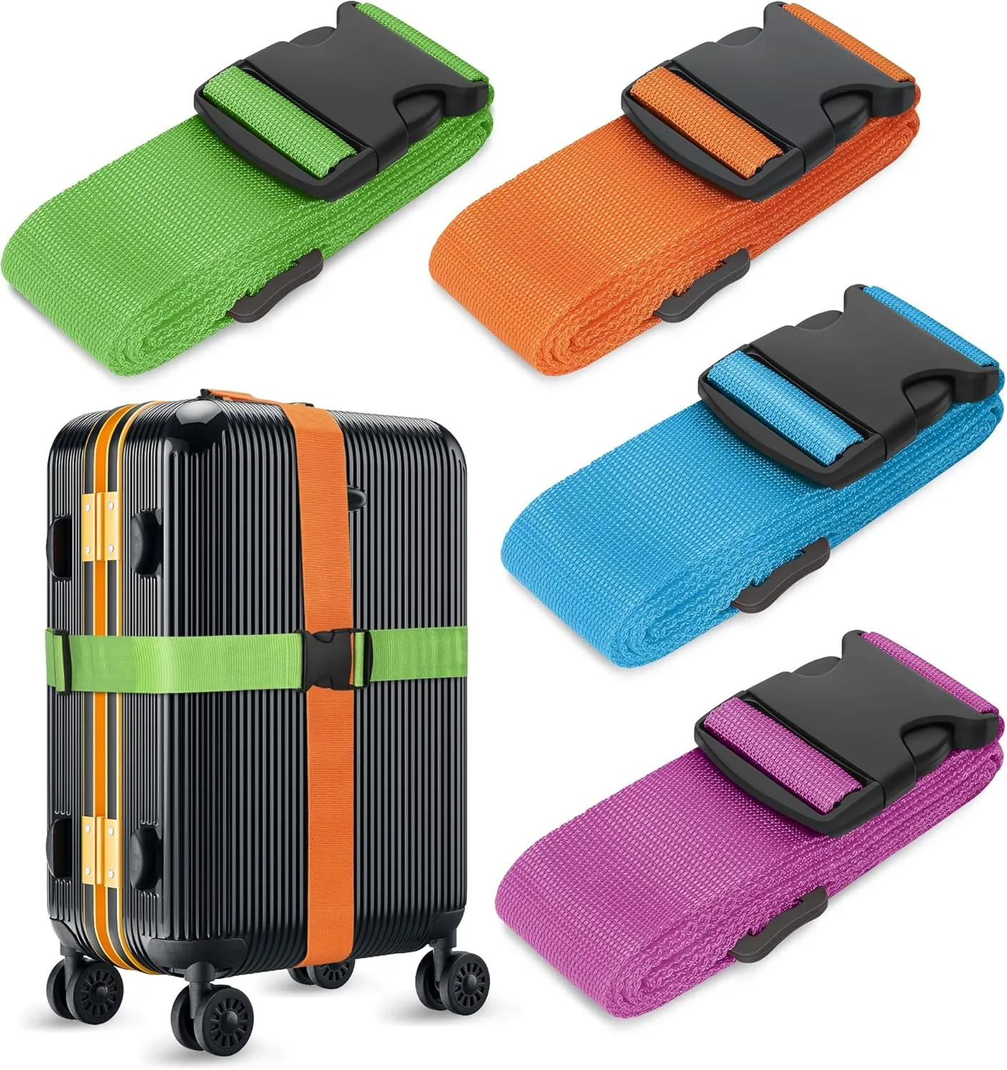 4 Pack Luggage Straps Suitcase Belt 76" Travel Luggage Strap Keep Suitcase Secure Adjustable Travel Bands Accessories Bright Colours Easy to Identify Blue Green Orange and Rose Pink
