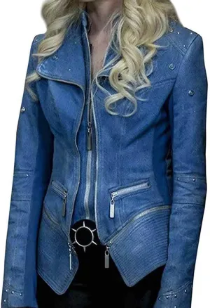 ABz Leathers Perfect Fitted The Flash S4 Caitlin Snow Blue Frost Denim Jacket