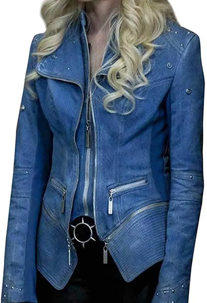 ABz Leathers Perfect Fitted The Flash S4 Caitlin Snow Blue Frost Denim Jacket
