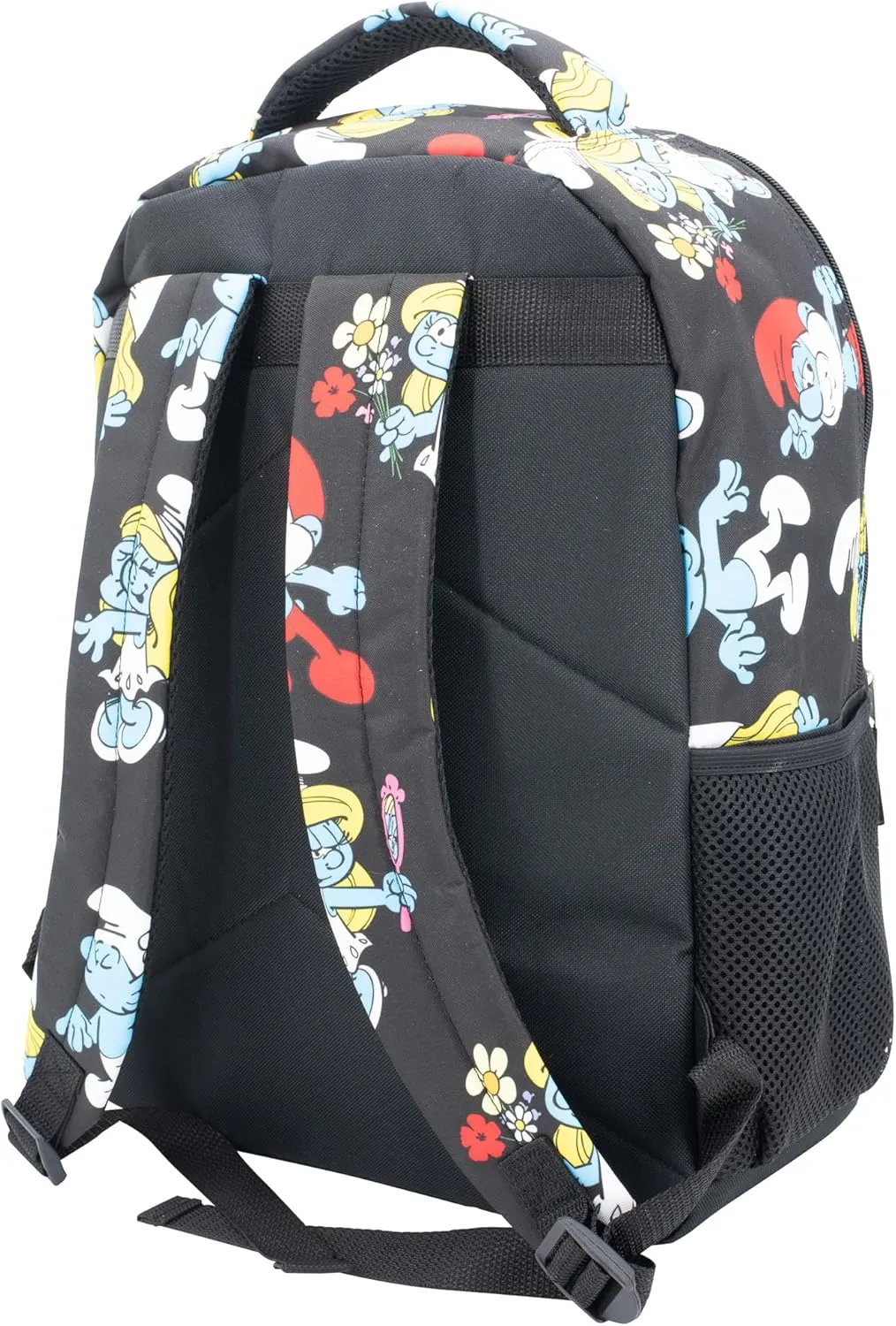 AI ACCESSORY INNOVATIONS Smurfs 16 Backpack with Front Pocket for Girls, 16 School Bag with Front Pocket, Allover Print Bookbag Featuring Smurfette & Grandpa Smurf, Black