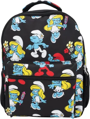 AI ACCESSORY INNOVATIONS Smurfs 16 Backpack with Front Pocket for Girls, 16 School Bag with Front Pocket, Allover Print Bookbag Featuring Smurfette & Grandpa Smurf, Black
