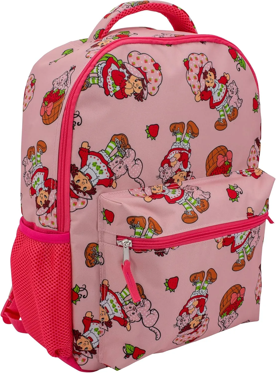 AI ACCESSORY INNOVATIONS Strawberry Shortcake 16 Backpack With Front Pocket for Girls, Allover Print Bookbag featuring Strawberry & Custard, Pink
