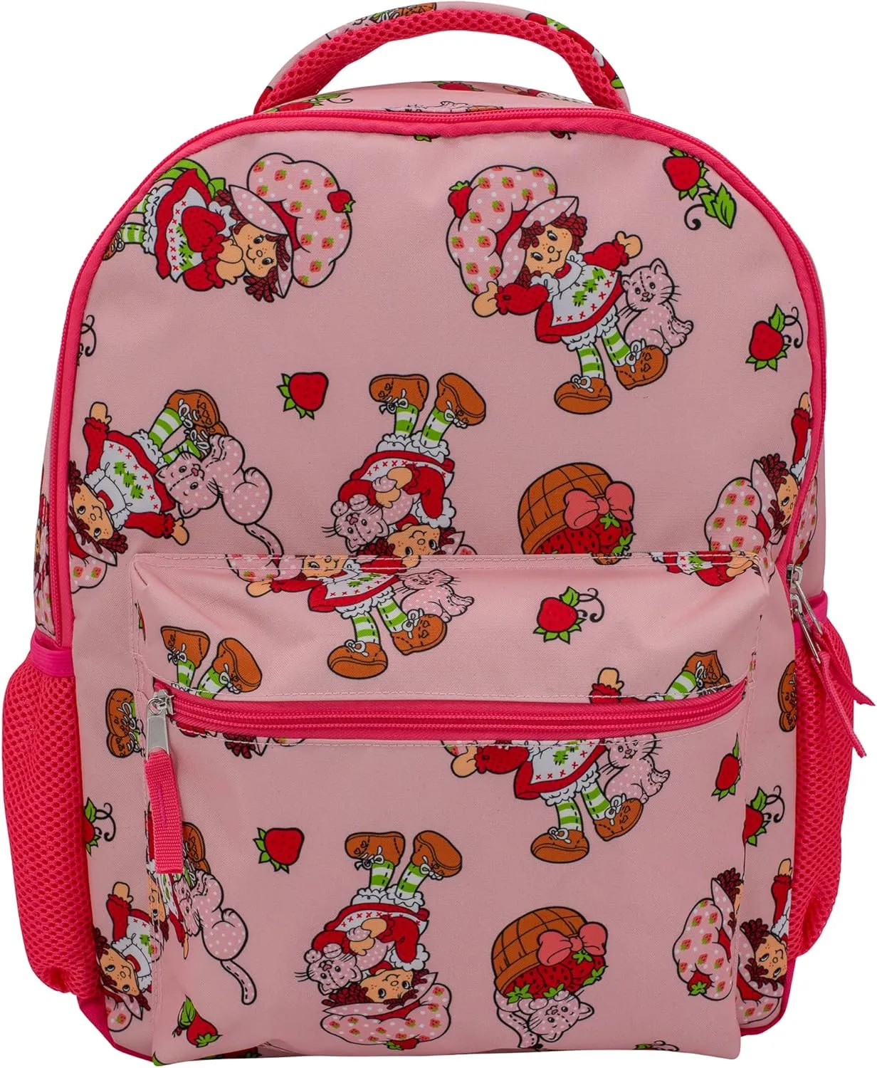 AI ACCESSORY INNOVATIONS Strawberry Shortcake 16 Backpack With Front Pocket for Girls, Allover Print Bookbag featuring Strawberry & Custard, Pink