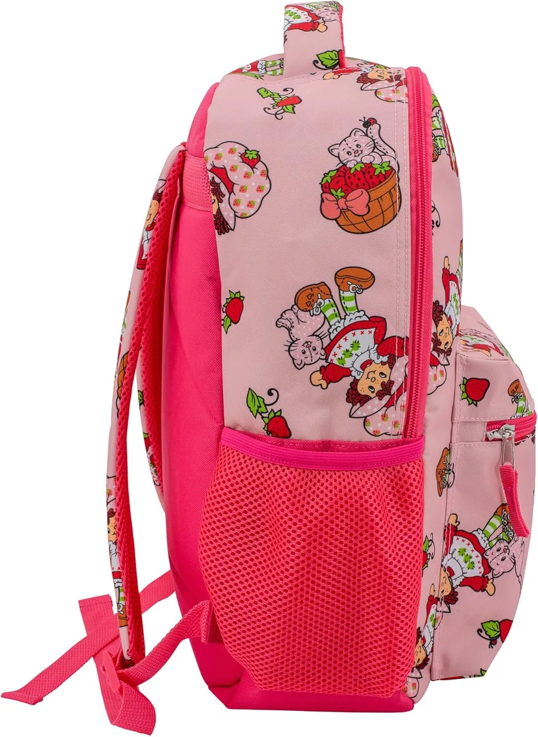 AI ACCESSORY INNOVATIONS Strawberry Shortcake 16 Backpack With Front Pocket for Girls, Allover Print Bookbag featuring Strawberry & Custard, Pink
