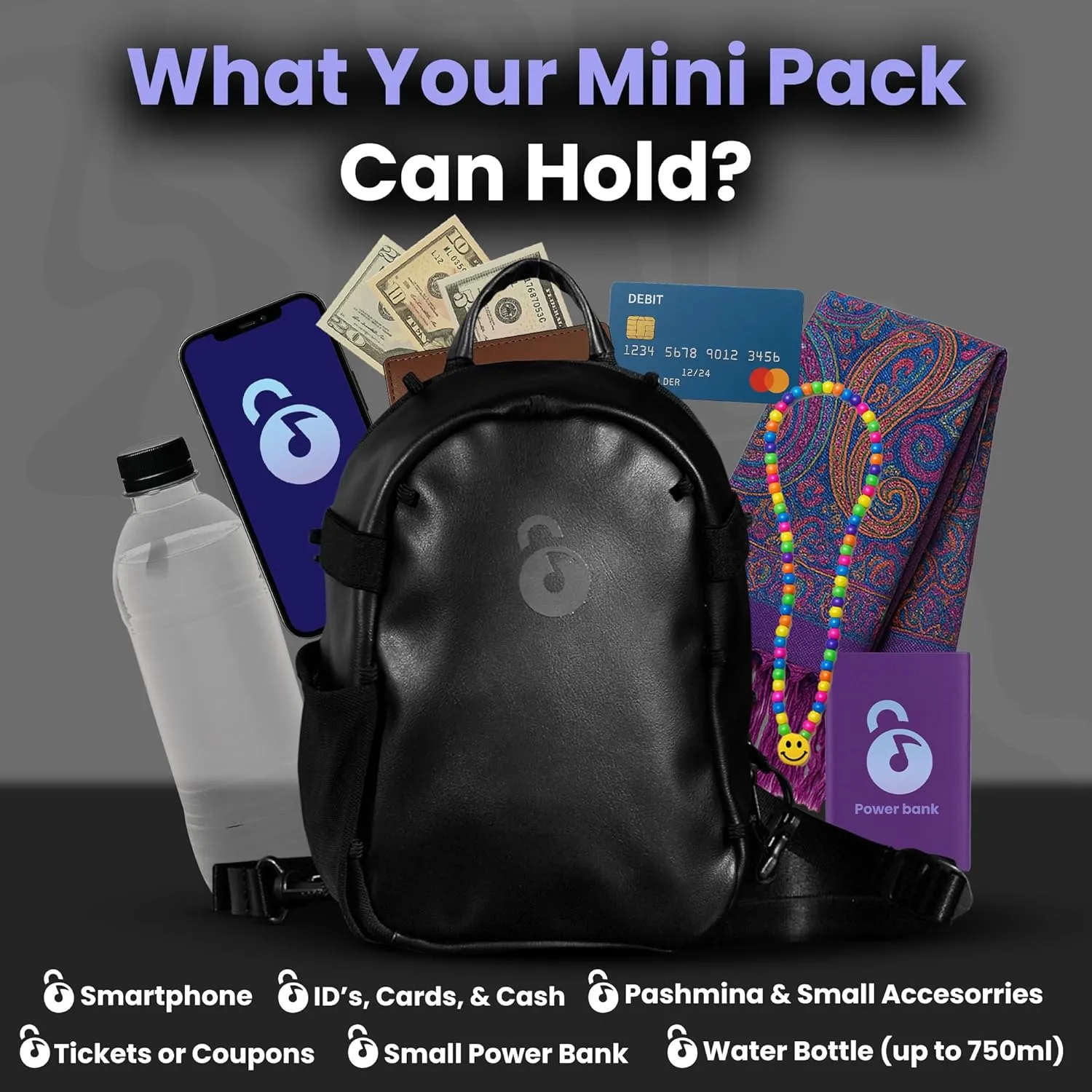 Anti Theft Mini Pack  Mini Backpack with Locking Zipper Clips For Light Packing Secure Storage During Festivals, Raves, and Travel  Anti Theft Back Pack for Women and Men