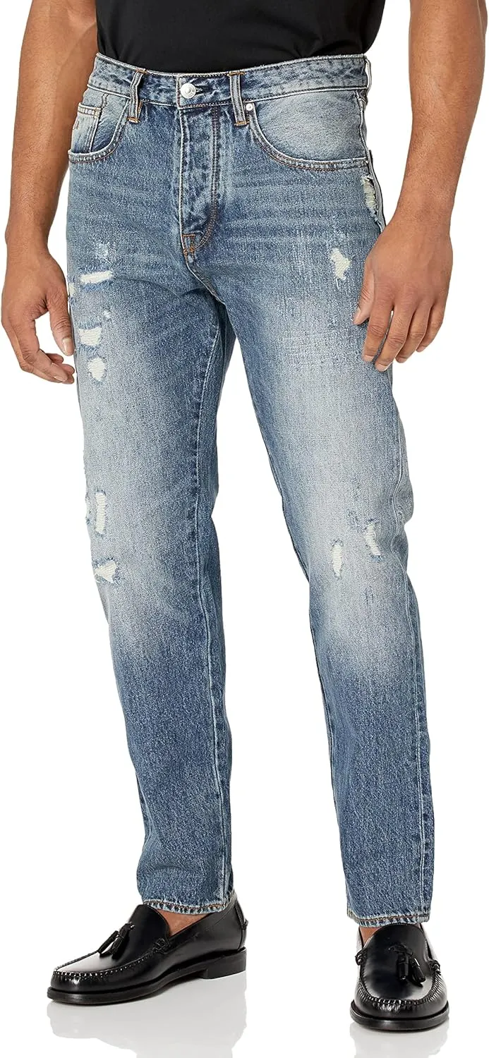 Armani Exchange Men's J24 Tapered Rip & Repair Light Jeans