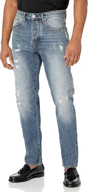 Armani Exchange Men's J24 Tapered Rip & Repair Light Jeans