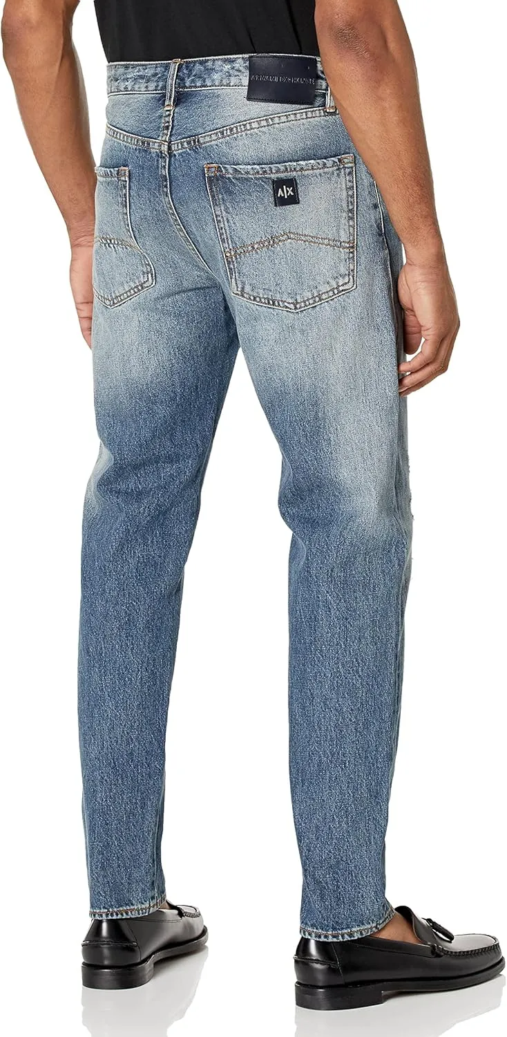 Armani Exchange Men's J24 Tapered Rip & Repair Light Jeans