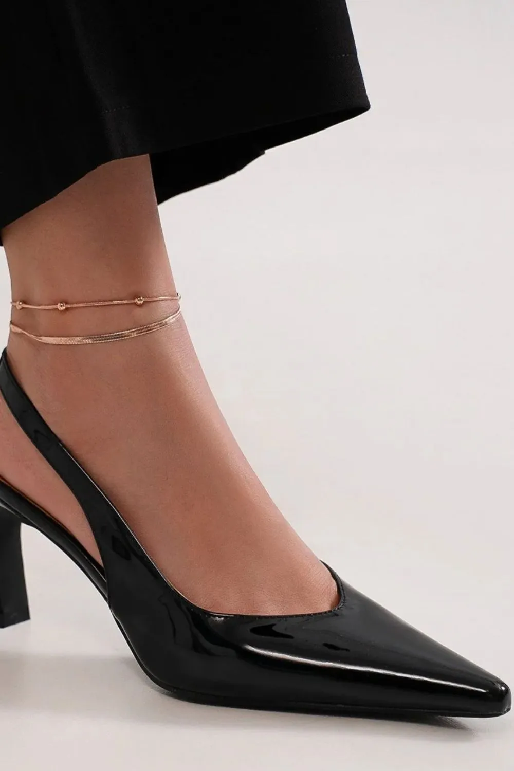 Black Faux Leather Point Toe Slingback Pumps
