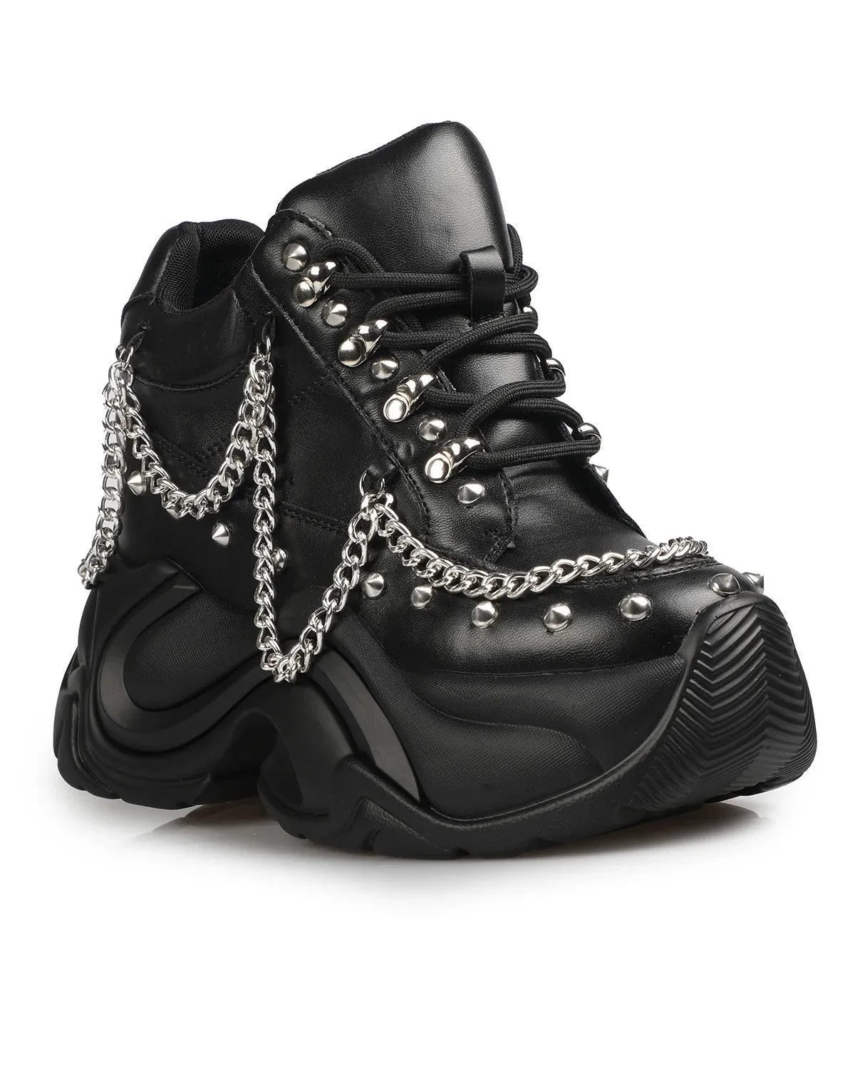 Black Jupiter Women's Chain Wedge Sneakers