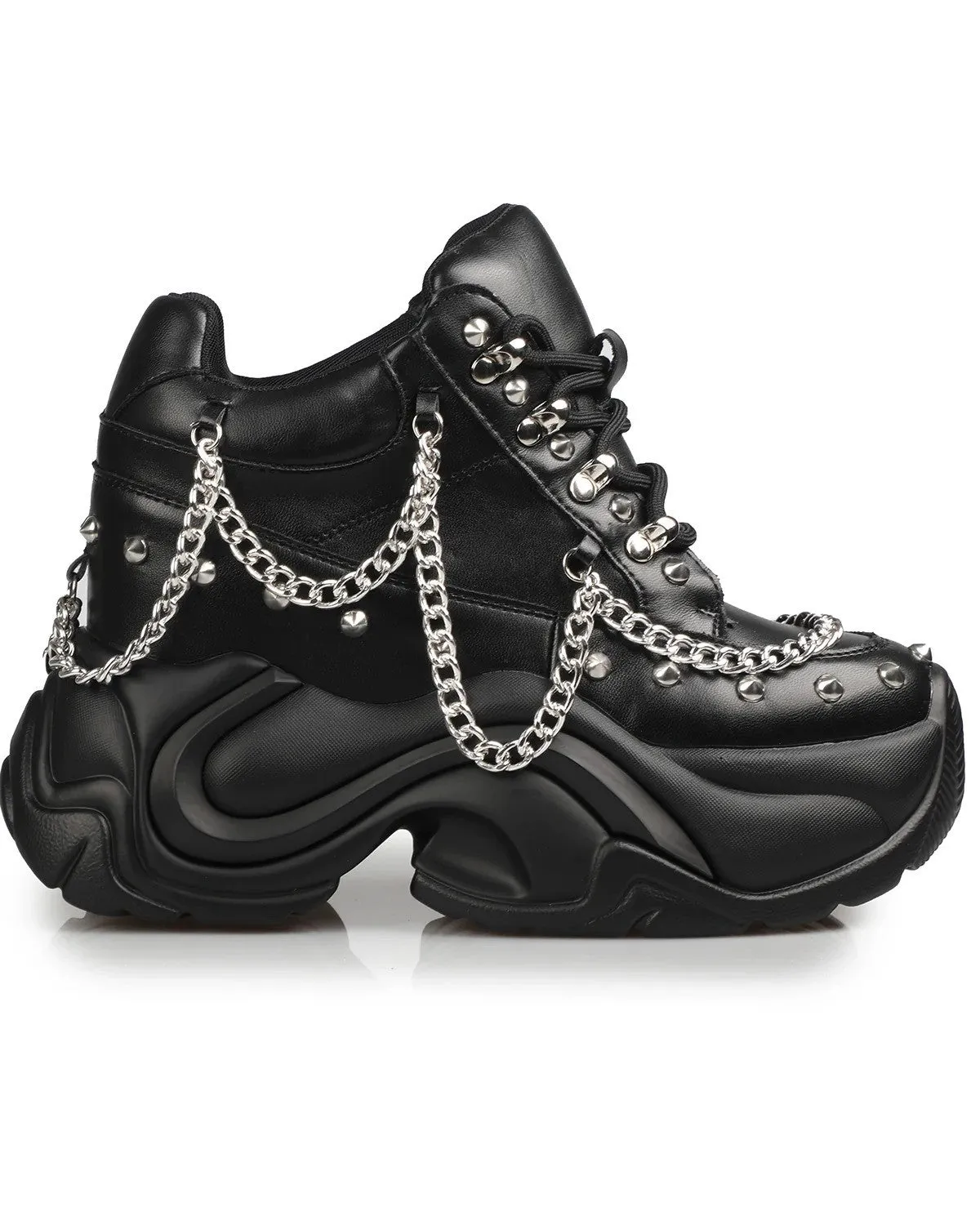 Black Jupiter Women's Chain Wedge Sneakers