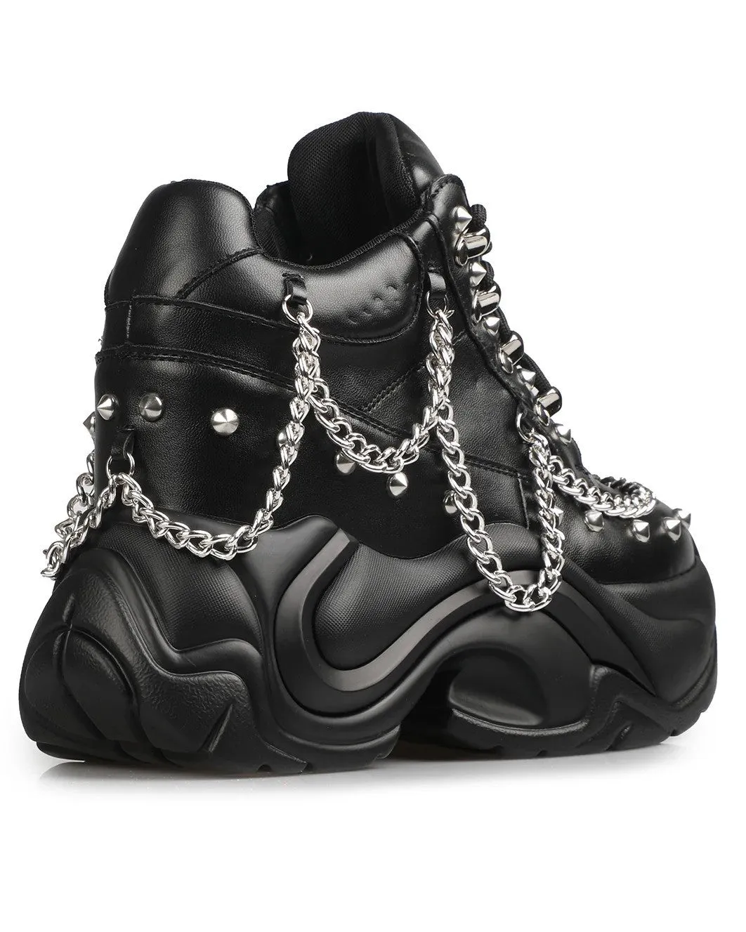 Black Jupiter Women's Chain Wedge Sneakers