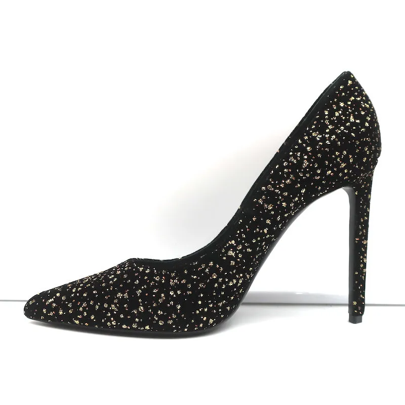 Celine Sharp Pumps Black/Gold Glitter Dots Velvet Size 41 Pointed Toe Heels NEW