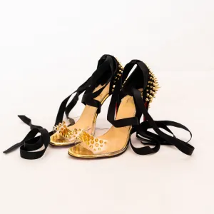 Christian Louboutin Black Suede and PVC Barbarissima Spike Wrap Sandals  37
