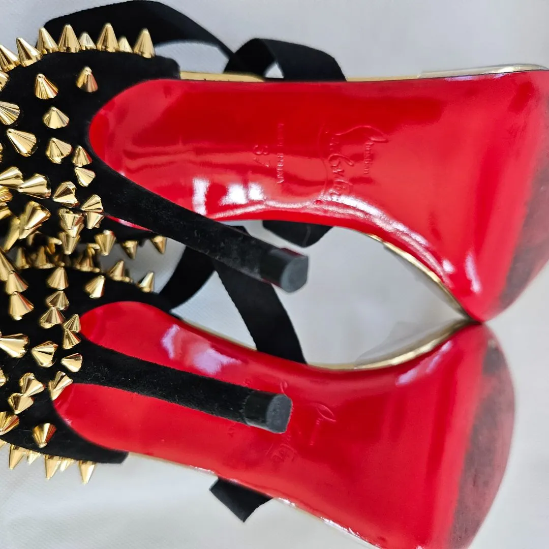 Christian Louboutin Black Suede and PVC Barbarissima Spike Wrap Sandals  37