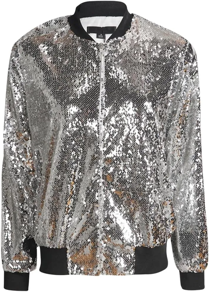 Cresay Women's Sequin Fitted Long Sleeve Zipper Blazer Bomber Jacket