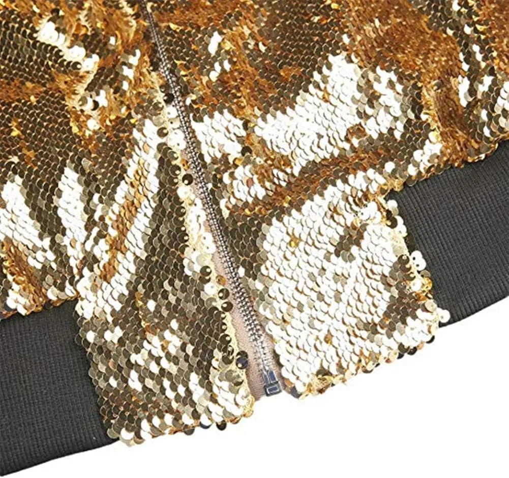 Cresay Women's Sequin Fitted Long Sleeve Zipper Blazer Bomber Jacket
