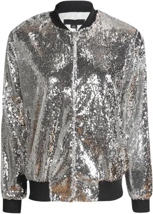 Cresay Women's Sequin Fitted Long Sleeve Zipper Blazer Bomber Jacket