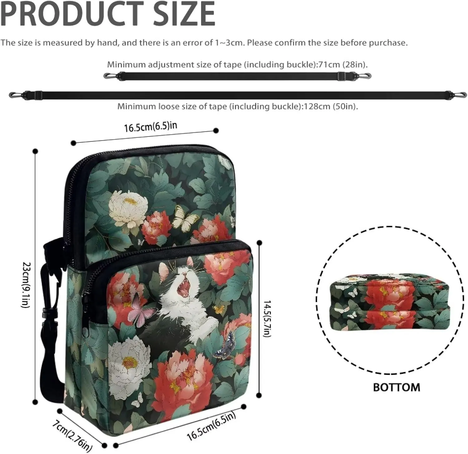 Crossbody Shoulder Bag for Girls, 2 Layer Lightweight Messenger Bag Waist Pouch
