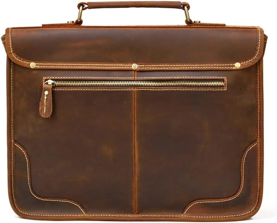 CSCDD British Retro Handbag Men's Business Briefcase Layer Cowhide Shoulder Crossbody Bag
