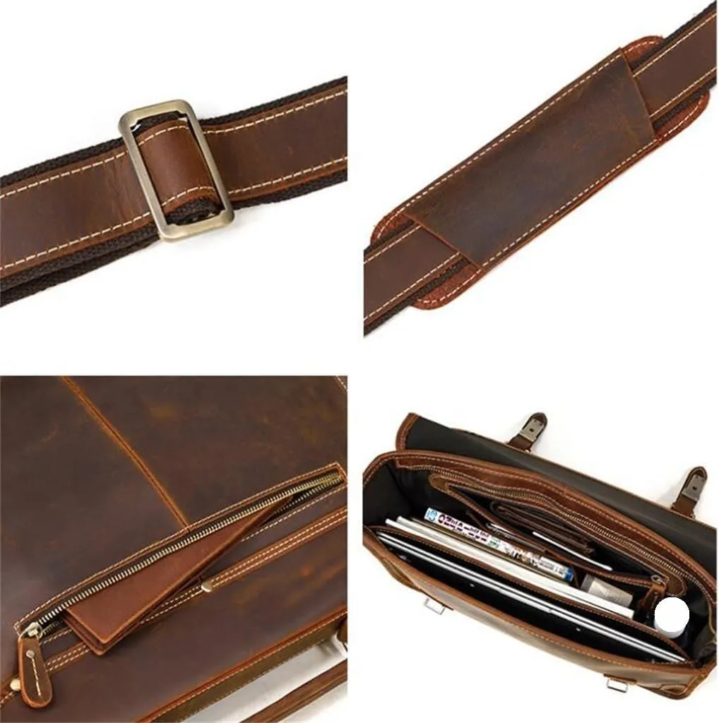 CSCDD British Retro Handbag Men's Business Briefcase Layer Cowhide Shoulder Crossbody Bag