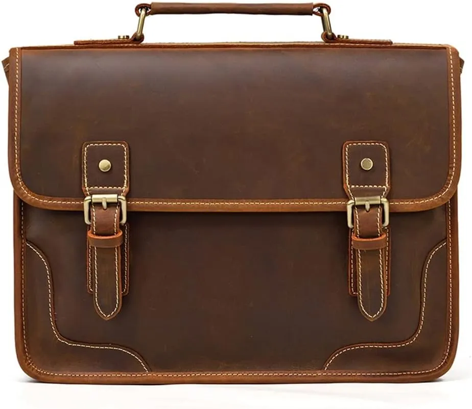 CSCDD British Retro Handbag Men's Business Briefcase Layer Cowhide Shoulder Crossbody Bag