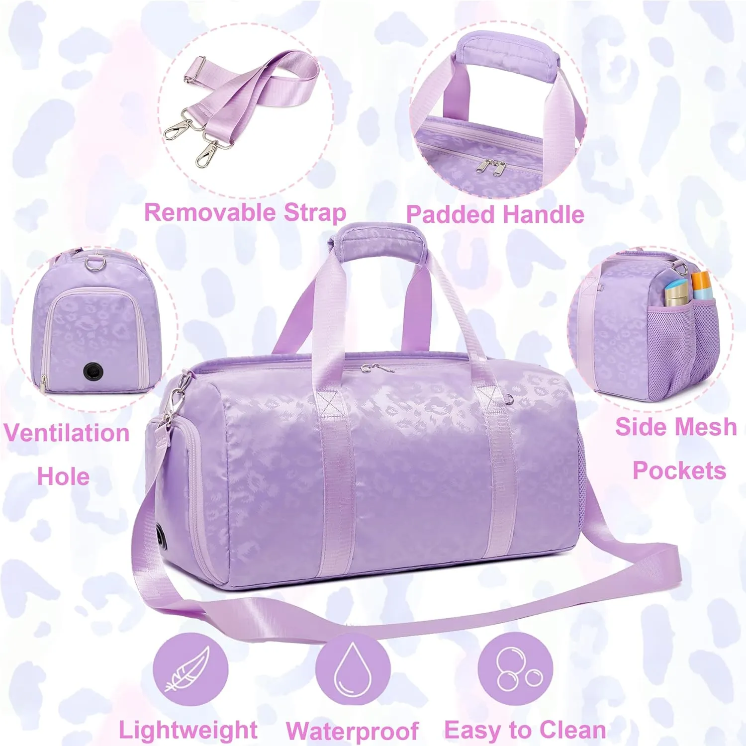 Dance Bag for Girls Duffle Bag Girls Overnight Bags Sleepover Gym Gymnastics Bags with Shoe Compartment and Wet Pocket,Leopard Shape