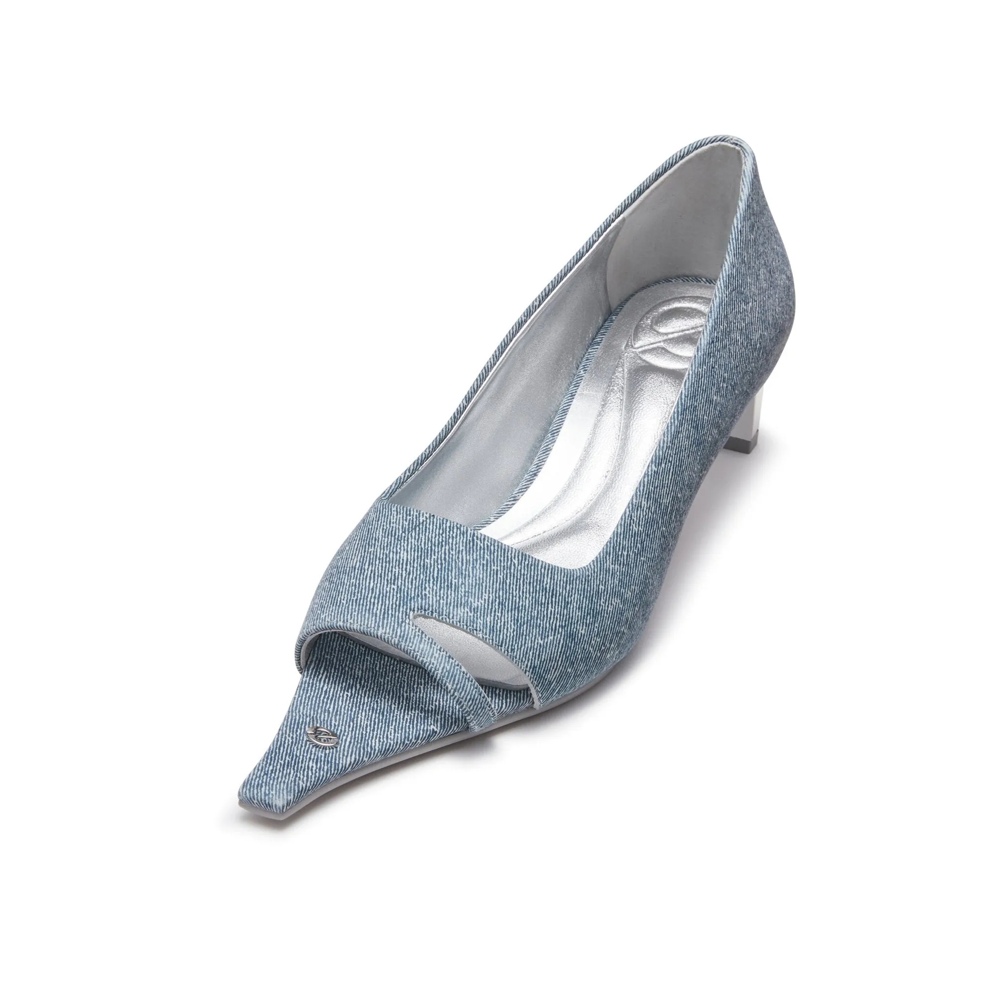 Denim Pointed Toe Hollow Heel Shoes