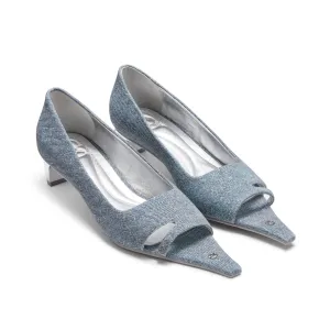 Denim Pointed Toe Hollow Heel Shoes