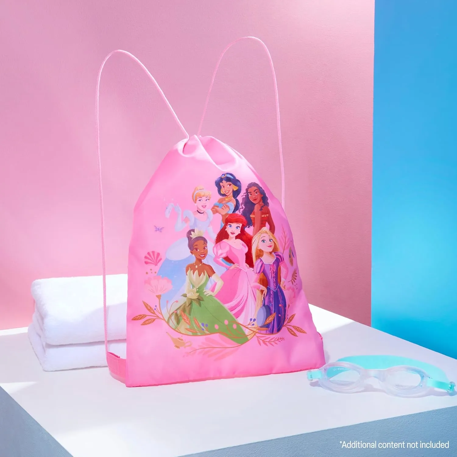 Disney Drawstring Bags, 11 x 14 Swimming Bag with Airflow Vent (Pink Princess)
