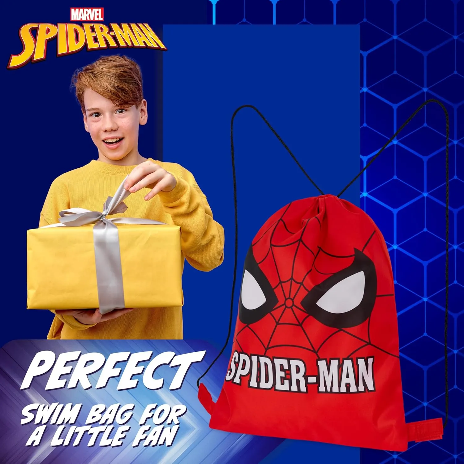 Disney Drawstring Bags, 11 x 14 Swimming Bag with Airflow Vent (Red Spiderman)