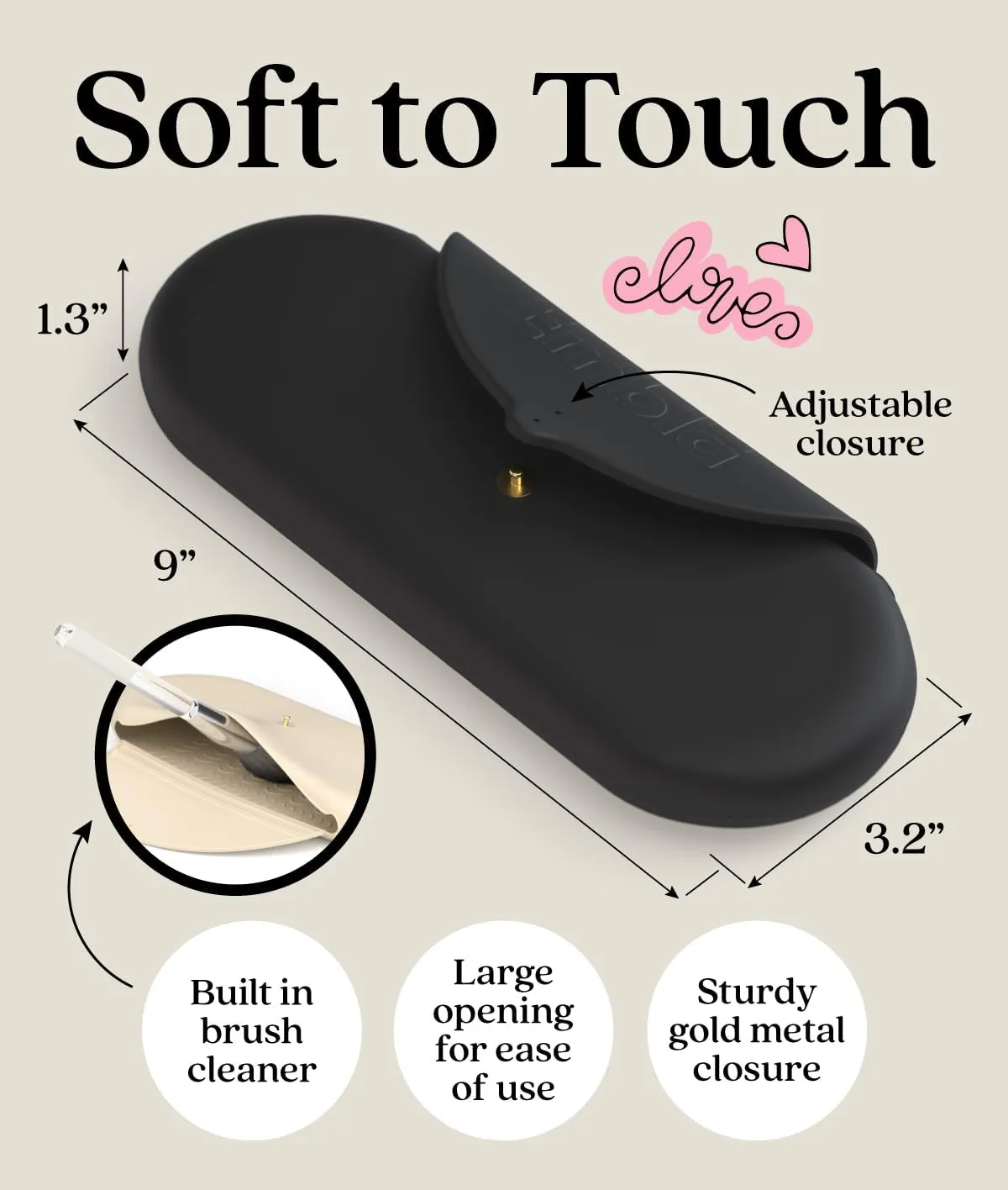 Embla Makeup Brush Holder Travel Cosmetic Case Pouch, Soft Silicone Cosmetic Bag Make Up Brushes Holder with Secure Snap Closure, Travel Makeup Brush Case, Black