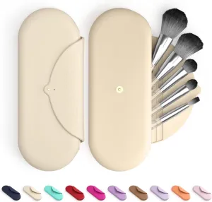 Embla Makeup Brush Holder Travel Cosmetic Case Pouch, Soft Silicone Cosmetic Bag Make Up Brushes Holder with Secure Snap Closure, Travel Makeup Brush Case, Champagne