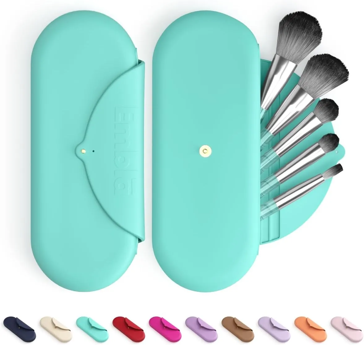 Embla Makeup Brush Holder Travel Cosmetic Case Pouch, Soft Silicone Cosmetic Bag Make Up Brushes Holder with Secure Snap Closure, Travel Makeup Brush Case, Cotton Candy