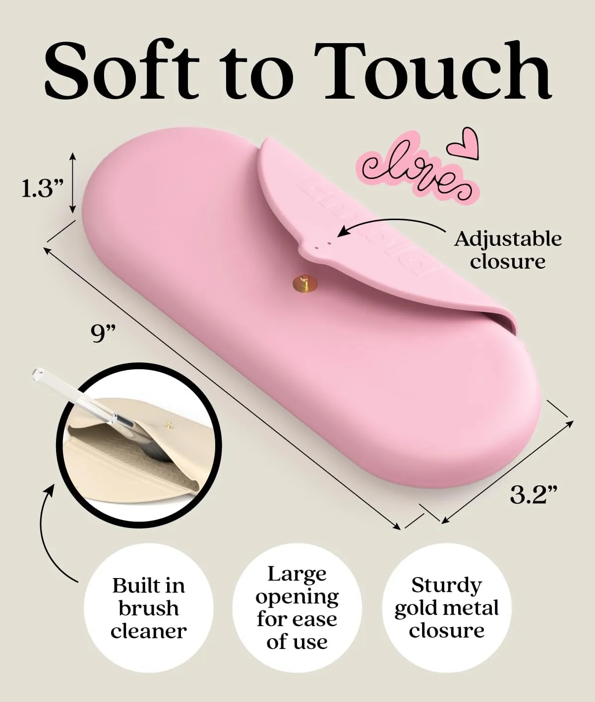 Embla Makeup Brush Holder Travel Cosmetic Case Pouch, Soft Silicone Cosmetic Bag Make Up Brushes Holder with Secure Snap Closure, Travel Makeup Brush Case, Flamingo