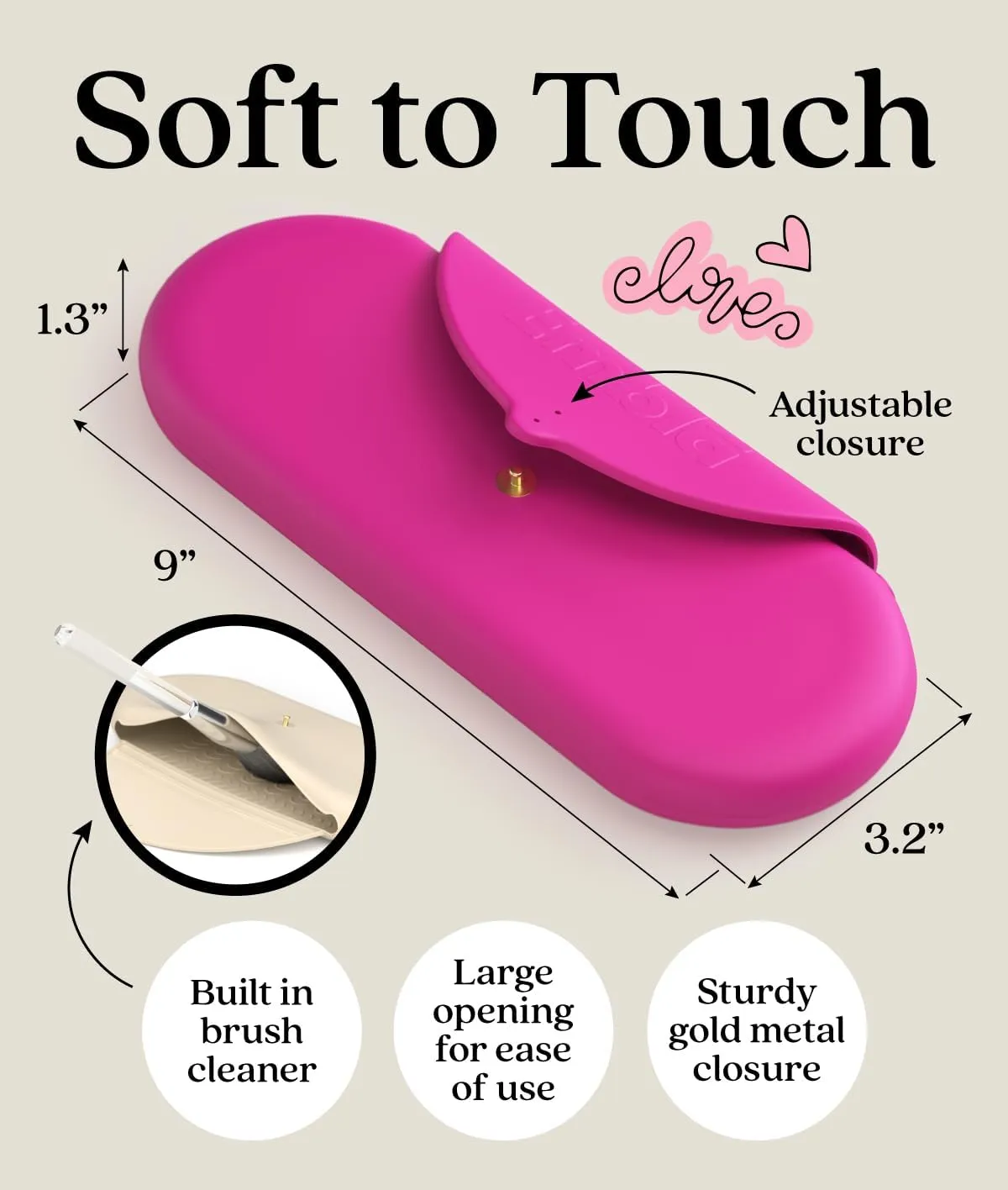 Embla Makeup Brush Holder Travel Cosmetic Case Pouch, Soft Silicone Cosmetic Bag Make Up Brushes Holder with Secure Snap Closure, Travel Makeup Brush Case, Fuchsia
