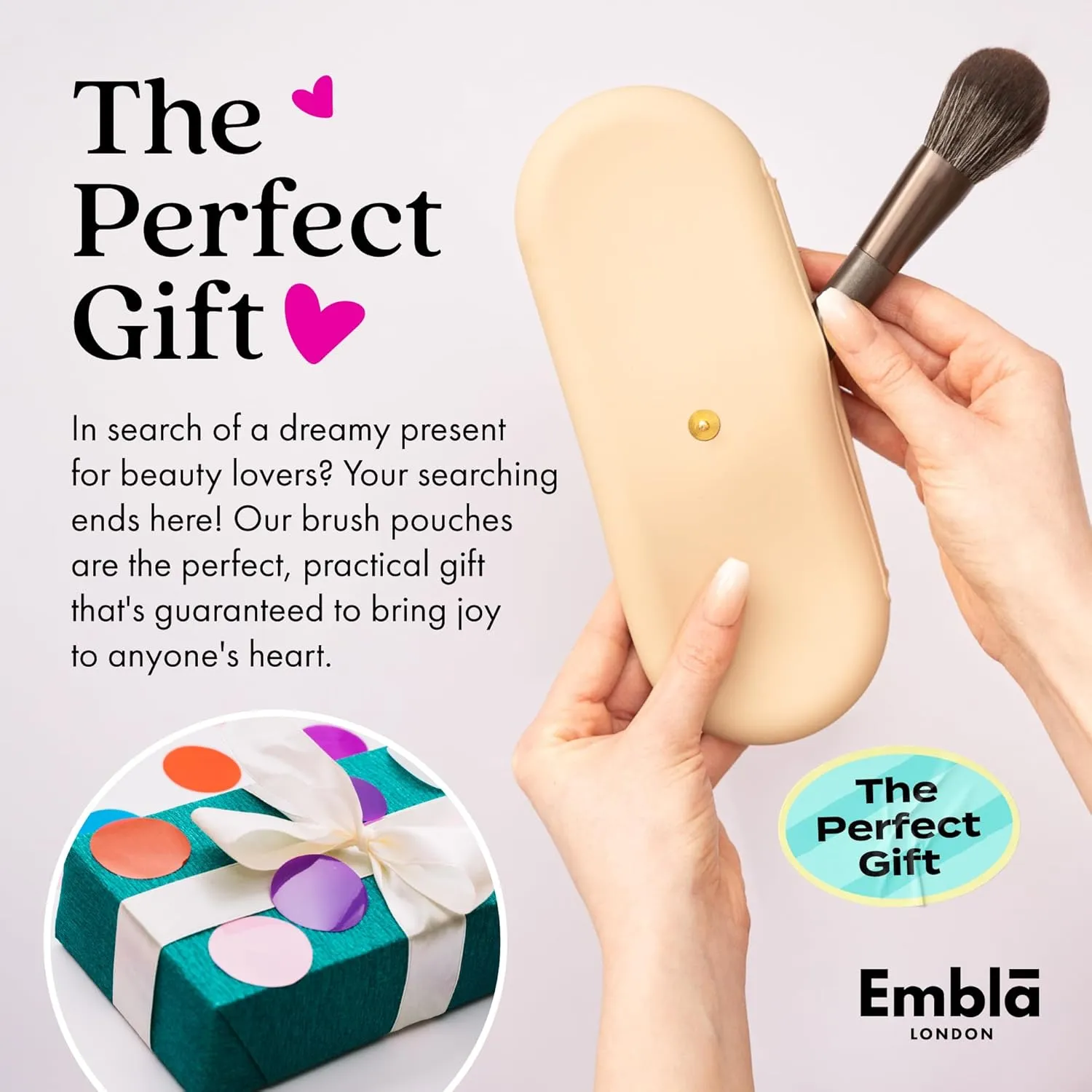 Embla Makeup Brush Holder Travel Cosmetic Case Pouch, Soft Silicone Cosmetic Bag Make Up Brushes Holder with Secure Snap Closure, Travel Makeup Brush Case, Fuchsia