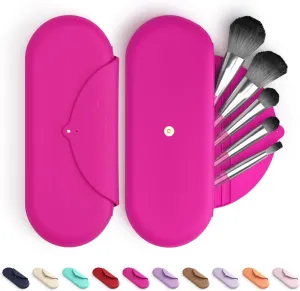 Embla Makeup Brush Holder Travel Cosmetic Case Pouch, Soft Silicone Cosmetic Bag Make Up Brushes Holder with Secure Snap Closure, Travel Makeup Brush Case, Fuchsia