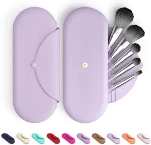 Embla Makeup Brush Holder Travel Cosmetic Case Pouch, Soft Silicone Cosmetic Bag Make Up Brushes Holder with Secure Snap Closure, Travel Makeup Brush Case, Lilac