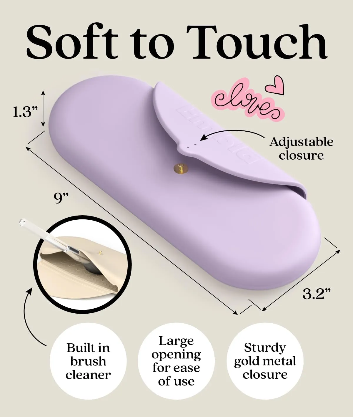 Embla Makeup Brush Holder Travel Cosmetic Case Pouch, Soft Silicone Cosmetic Bag Make Up Brushes Holder with Secure Snap Closure, Travel Makeup Brush Case, Lilac
