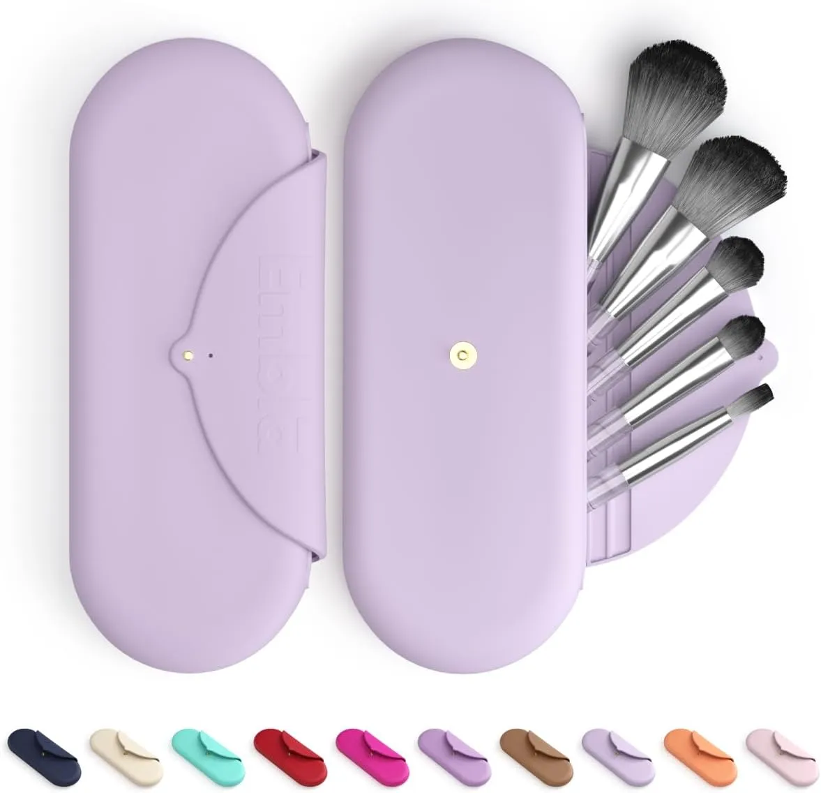 Embla Makeup Brush Holder Travel Cosmetic Case Pouch, Soft Silicone Cosmetic Bag Make Up Brushes Holder with Secure Snap Closure, Travel Makeup Brush Case, Lilac