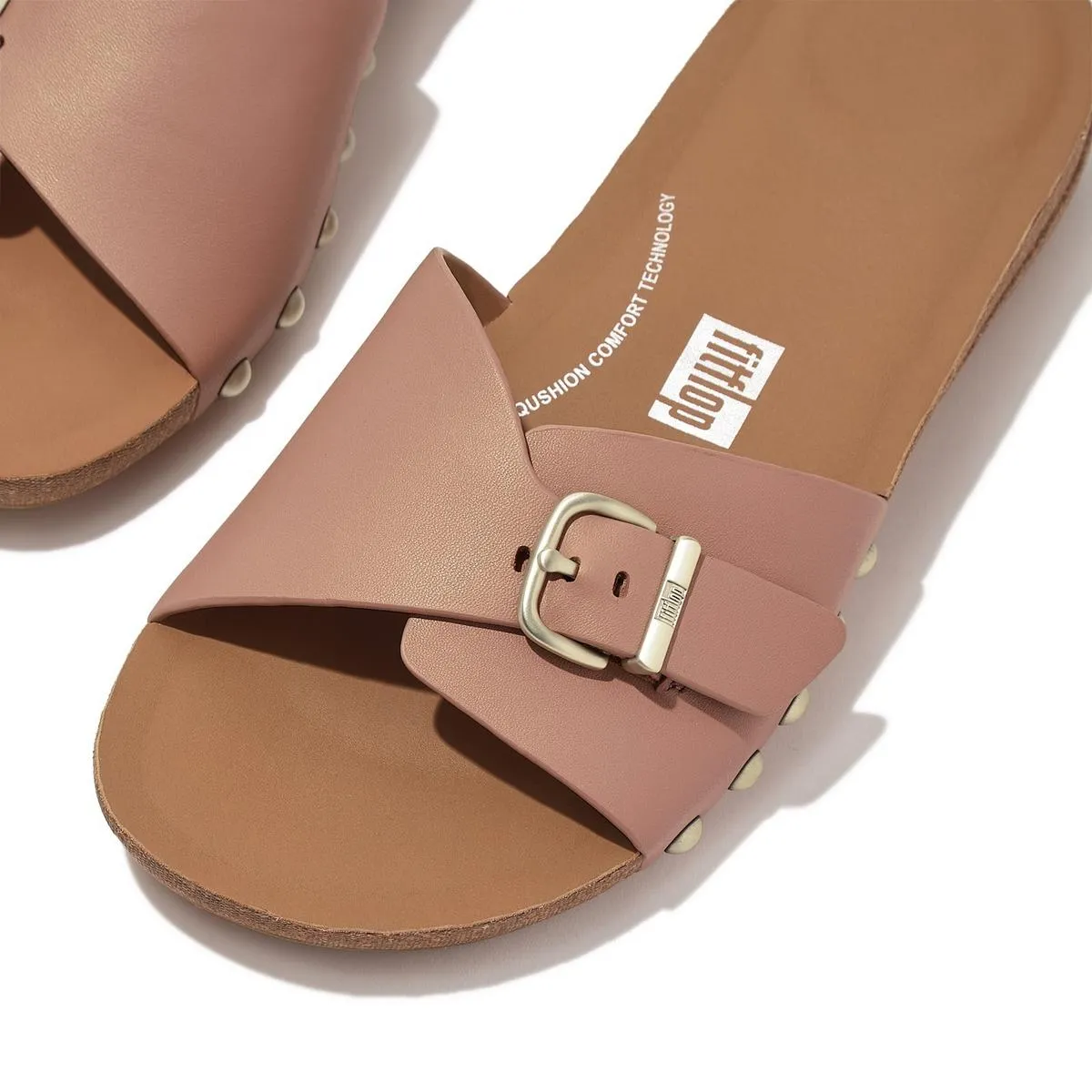 Fitflop iQushion Adjustable Buckle Slides Beige Buff