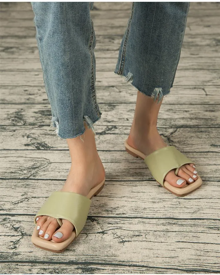 Flat Flip Flops Sandals - Light Green