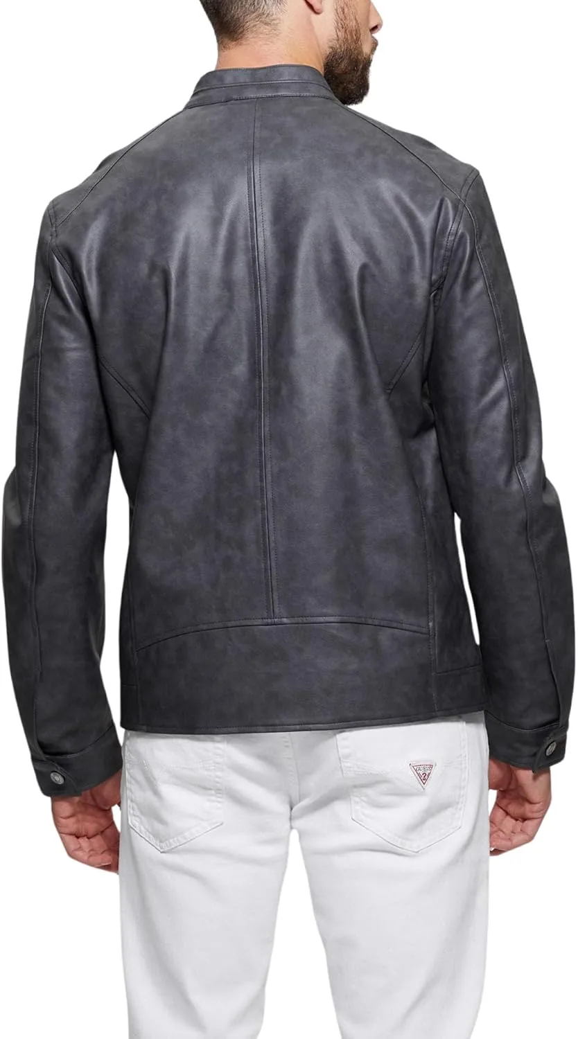 GUESS Men's Fitted Faux Leather Jacket