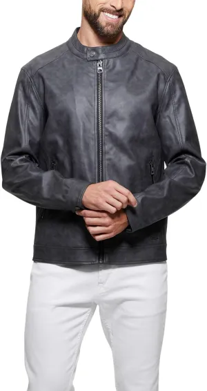 GUESS Men's Fitted Faux Leather Jacket