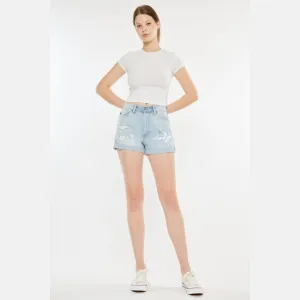 High Rise Repaired Mom Denim Shorts