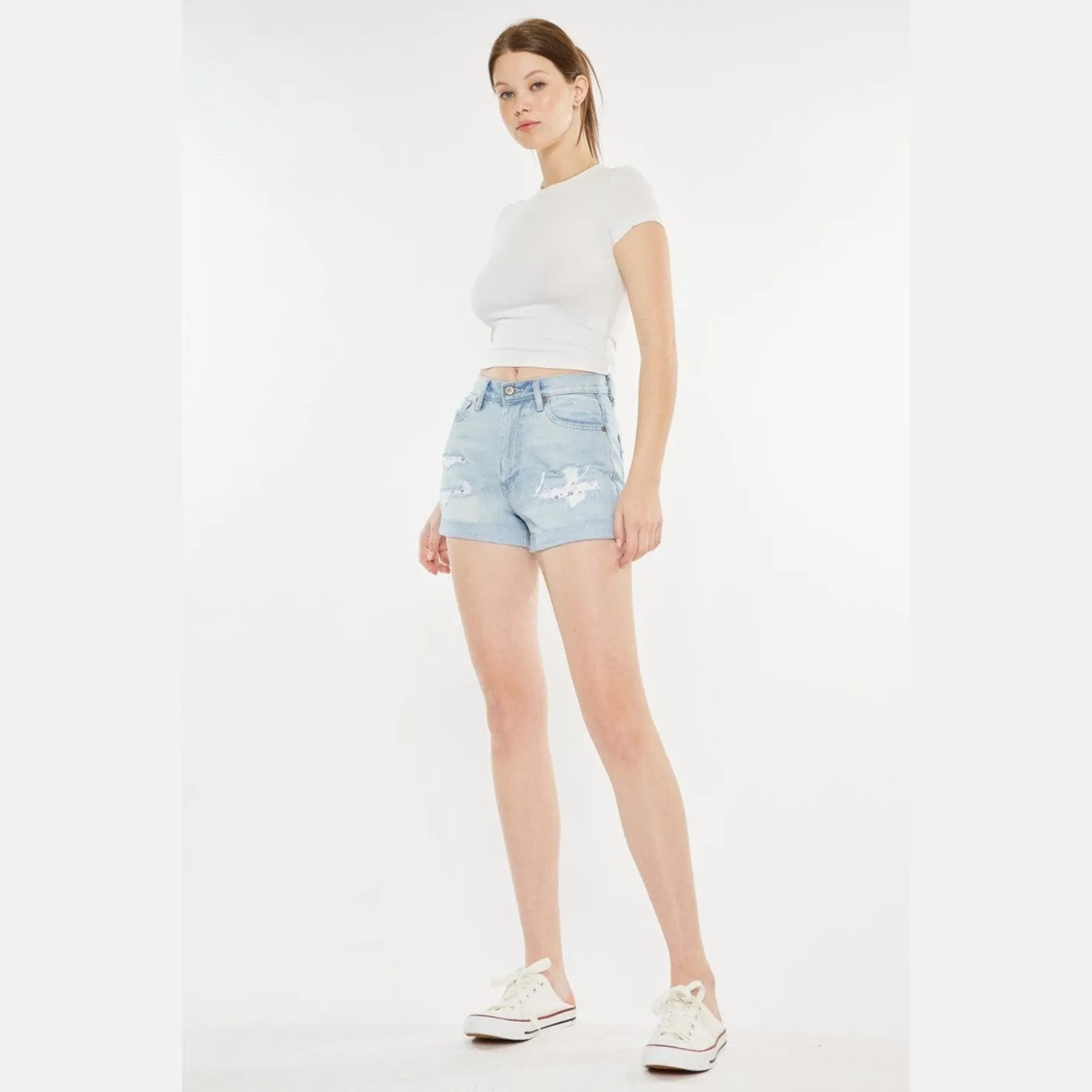 High Rise Repaired Mom Denim Shorts